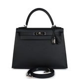 New Hermes Kelly Sellier 28 Black Epsom Palladium Hardware