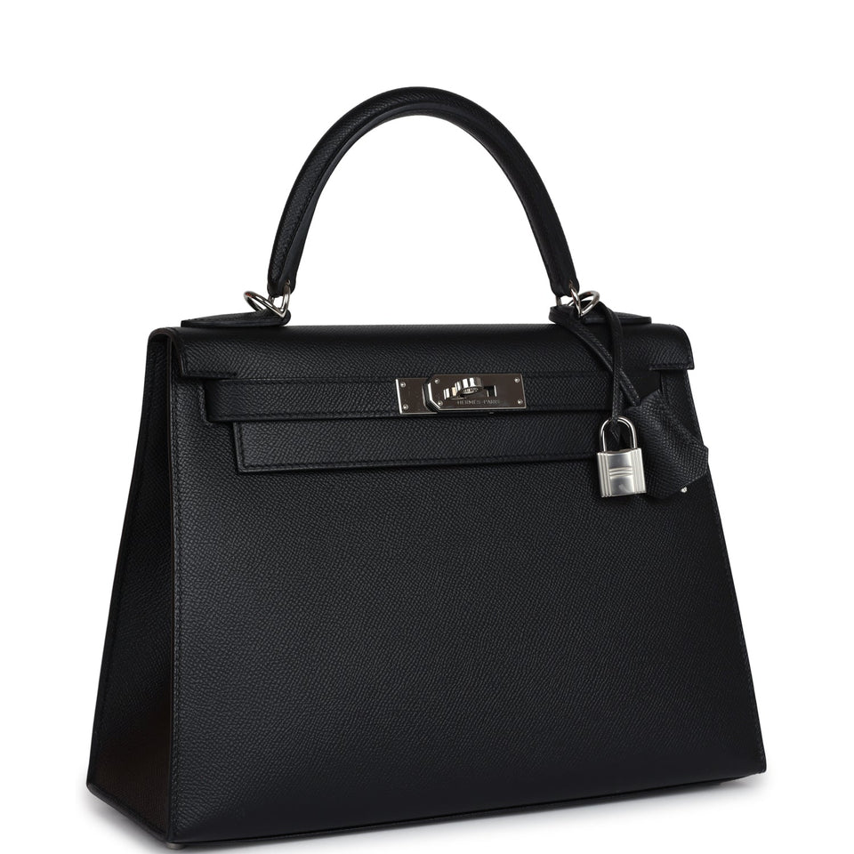 New Hermes Kelly Sellier 28 Black Epsom Palladium Hardware