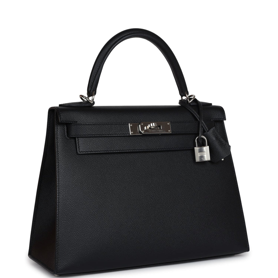 New Hermes Kelly Sellier 28 Black Epsom Palladium Hardware