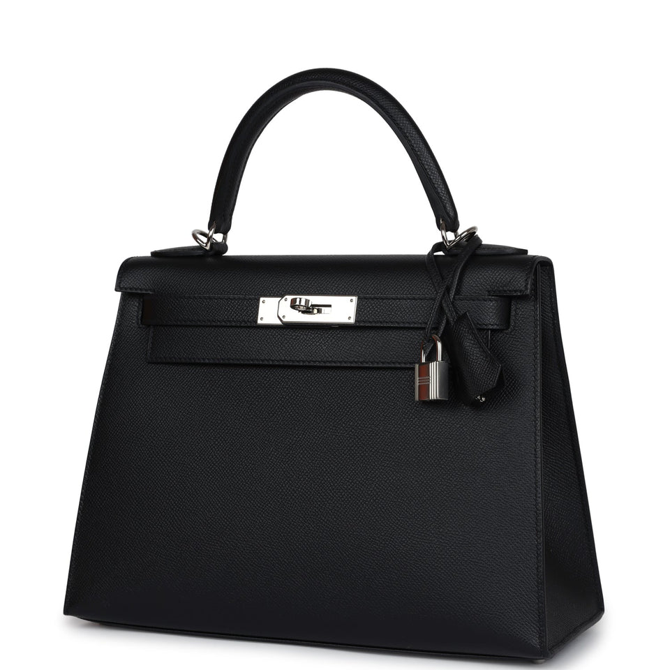 New Hermes Kelly Sellier 28 Black Epsom Palladium Hardware