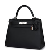 New Hermes Kelly Sellier 28 Black Epsom Palladium Hardware