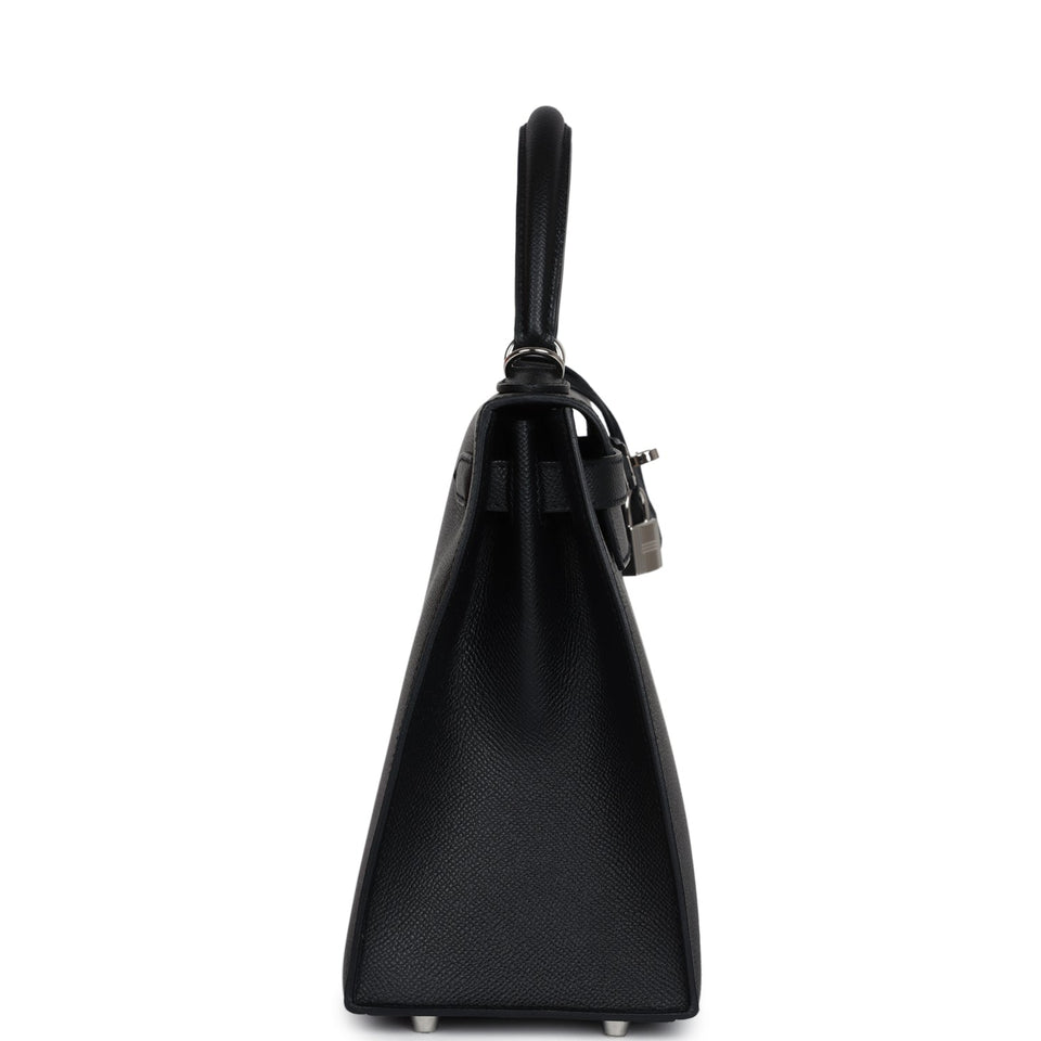 New Hermes Kelly Sellier 28 Black Epsom Palladium Hardware