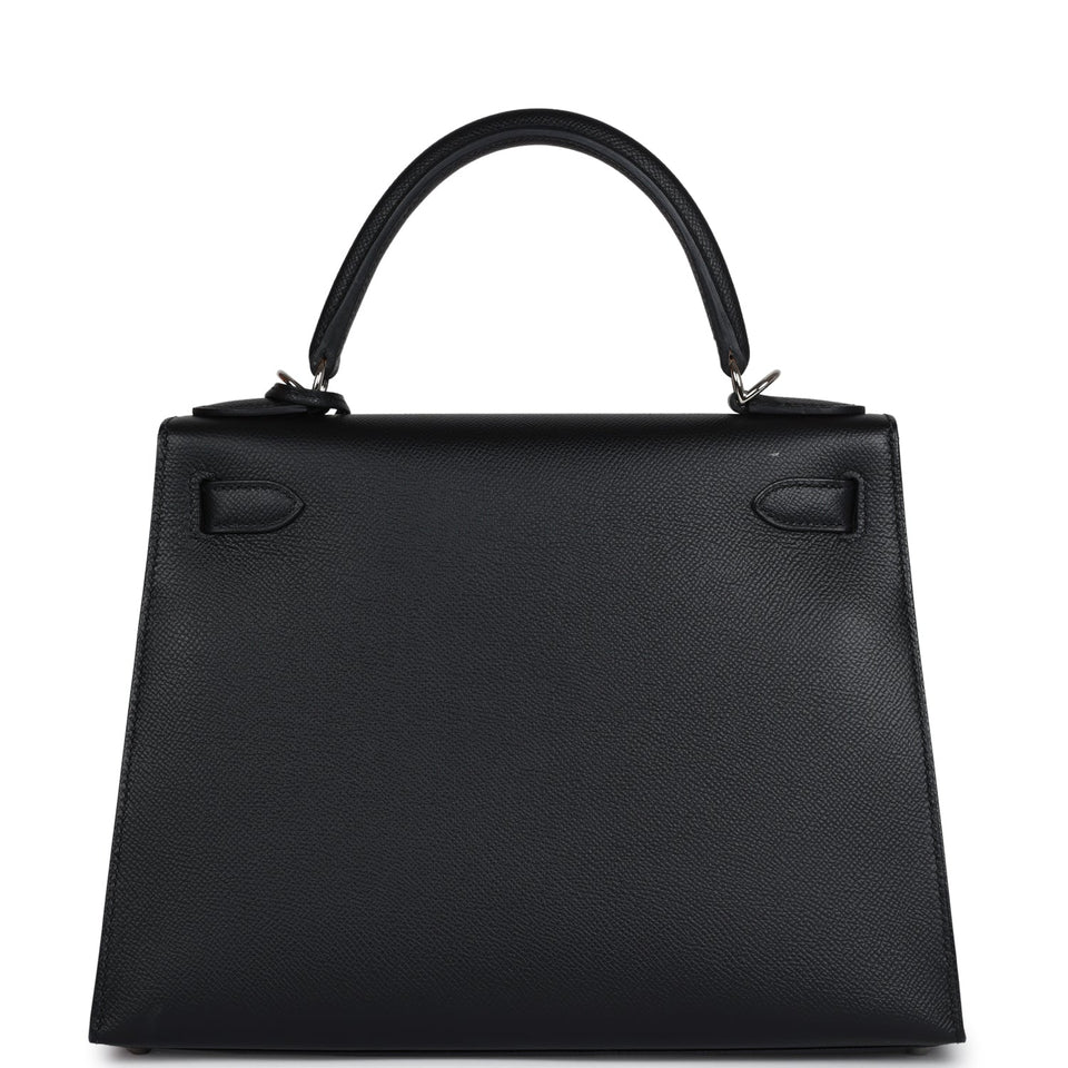 New Hermes Kelly Sellier 28 Black Epsom Palladium Hardware