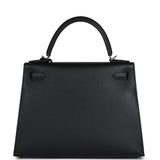 New Hermes Kelly Sellier 28 Black Epsom Palladium Hardware