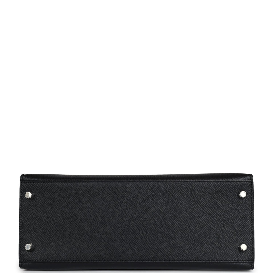 New Hermes Kelly Sellier 28 Black Epsom Palladium Hardware