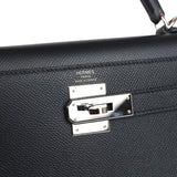 New Hermes Kelly Sellier 28 Black Epsom Palladium Hardware