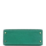 Hermes Special Order (HSS) Kelly Sellier 25 Vert Vertigo and Bleu Iris Ostrich Brushed Gold Hardware