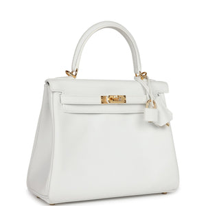 Hermes Kelly Retourne 25 New White Swift Gold Hardware