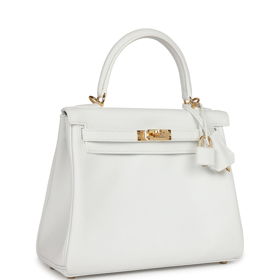 Hermes Kelly Retourne 25 New White Swift Gold Hardware