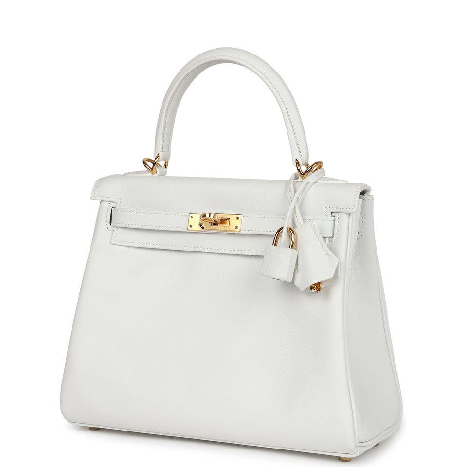 Hermes Kelly Retourne 25 New White Swift Gold Hardware