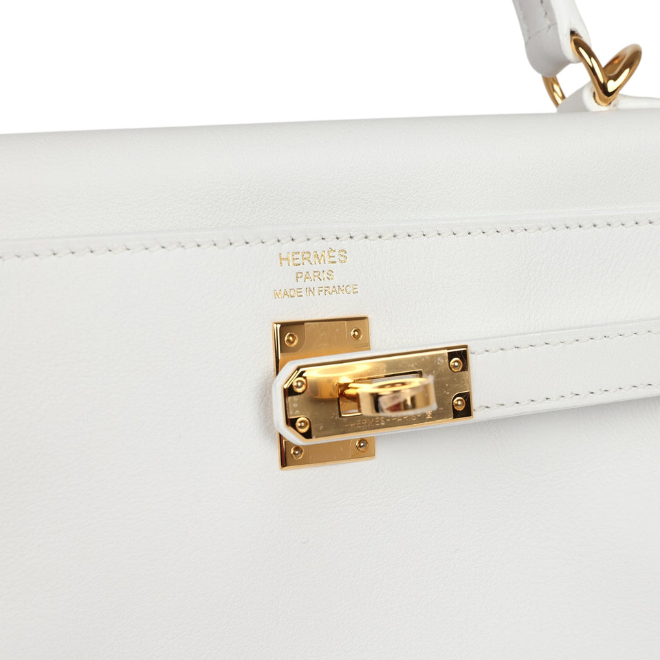 Hermes Kelly Retourne 25 New White Swift Gold Hardware