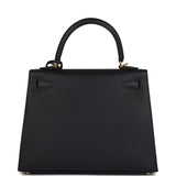 Hermes Kelly Sellier 25 Black Epsom Gold Hardware