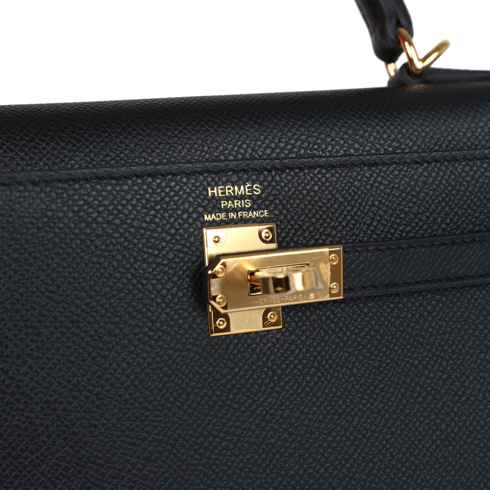Hermes Kelly Sellier 25 Black Epsom Gold Hardware
