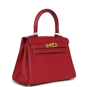 Hermes Kelly Sellier 20 Rouge Vif Courchevel Gold Hardware