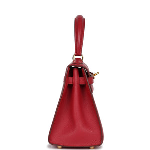 Hermes Kelly Sellier 20 Rouge Vif Courchevel Gold Hardware