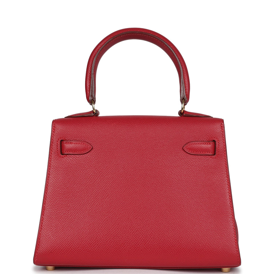 Hermes Kelly Sellier 20 Rouge Vif Courchevel Gold Hardware