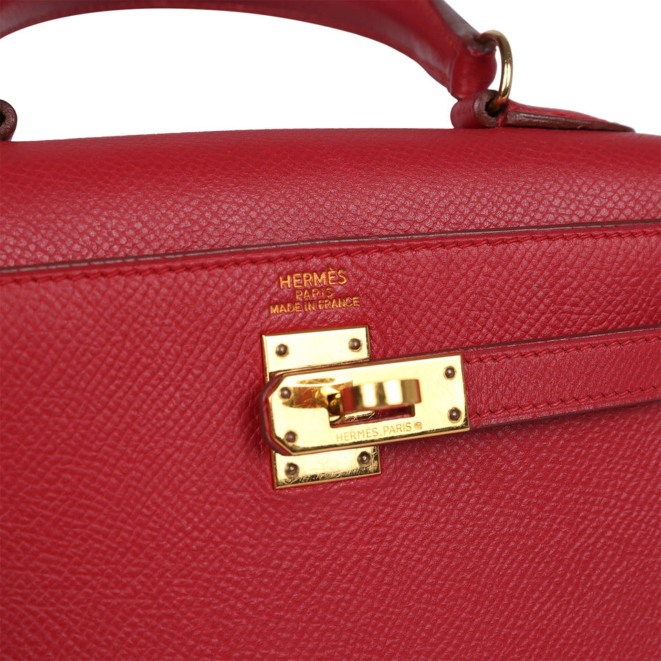 Hermes Kelly Sellier 20 Rouge Vif Courchevel Gold Hardware