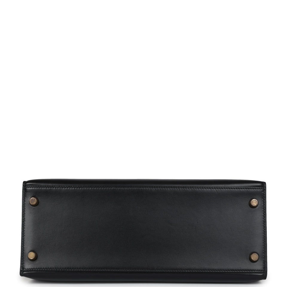 Vintage Hermes Kelly Sellier 28 Black Box Gold Hardware
