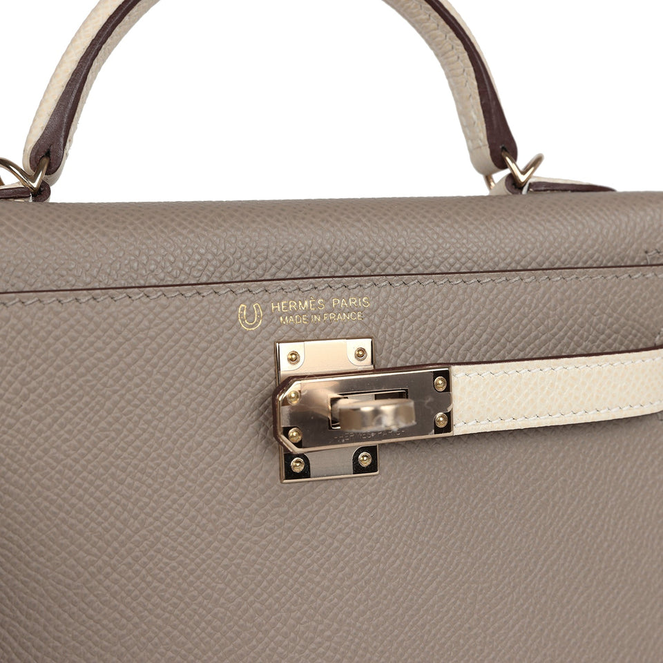 Hermes Special Order (HSS) Kelly Sellier 20 Craie and Gris Asphalte Epsom Permabrass Hardware