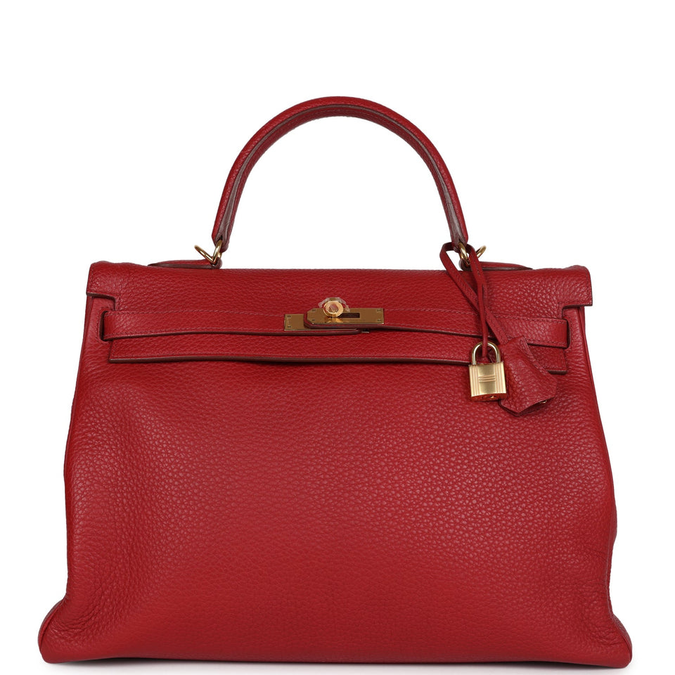 Hermes Kelly 35 Rouge Garance Clemence Gold Hardware