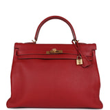 Hermes Kelly 35 Rouge Garance Clemence Gold Hardware