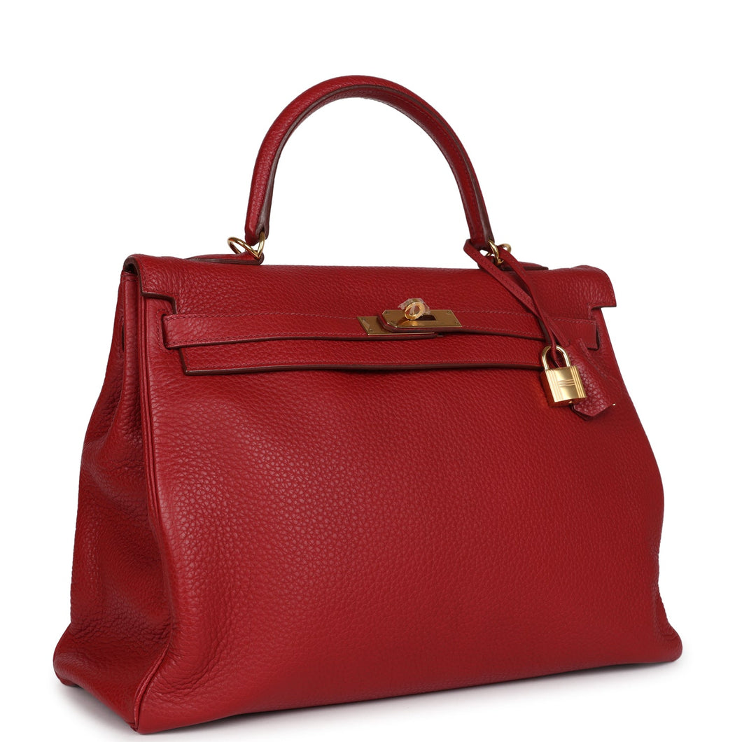 Hermes Kelly 35 Rouge Garance Clemence Gold Hardware