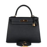 New Hermes Kelly Sellier 28 Black Epsom Gold Hardware