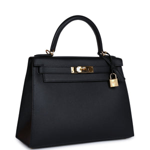 New Hermes Kelly Sellier 28 Black Epsom Gold Hardware