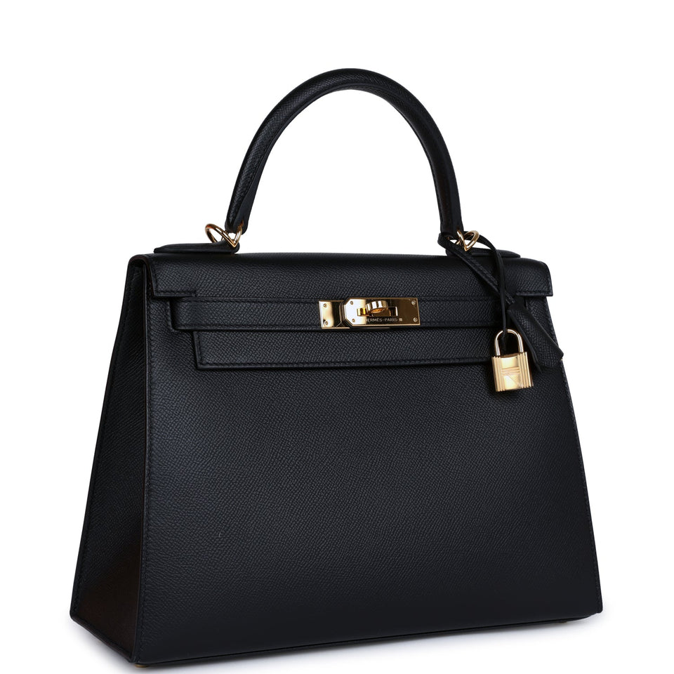 New Hermes Kelly Sellier 28 Black Epsom Gold Hardware