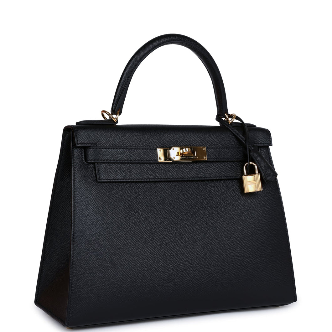 New Hermes Kelly Sellier 28 Black Epsom Gold Hardware
