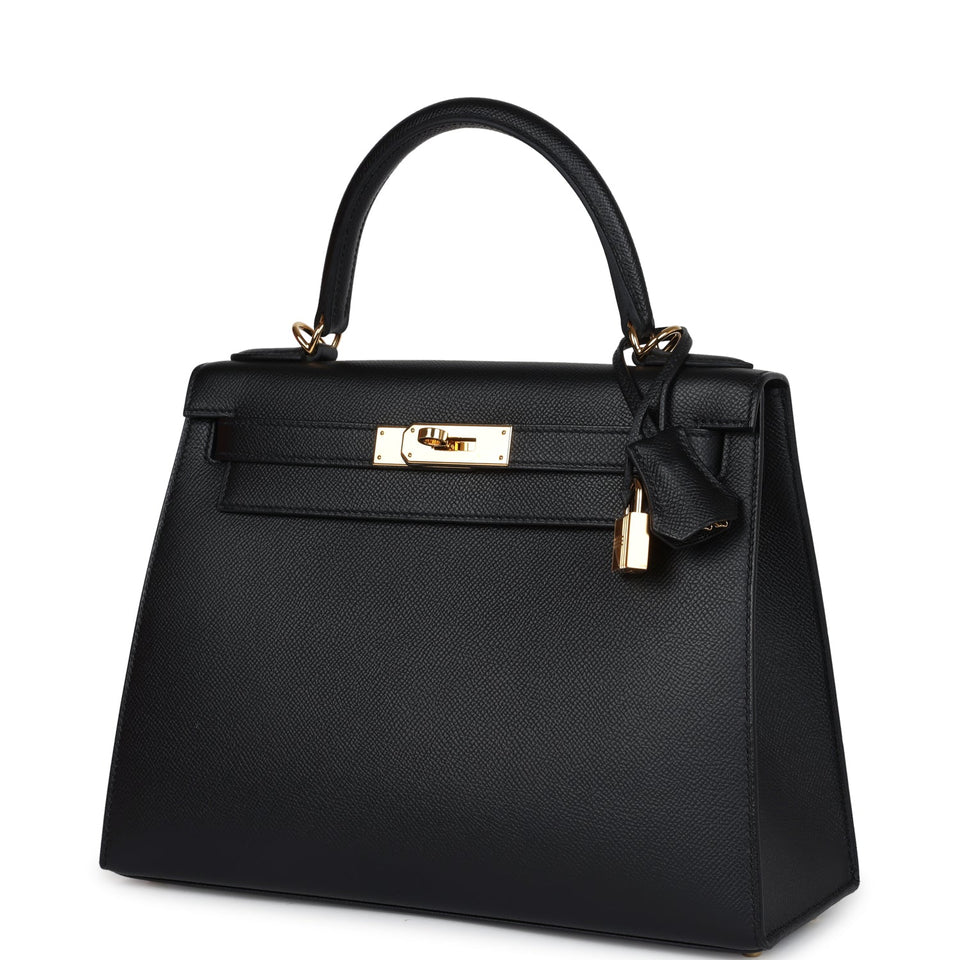New Hermes Kelly Sellier 28 Black Epsom Gold Hardware