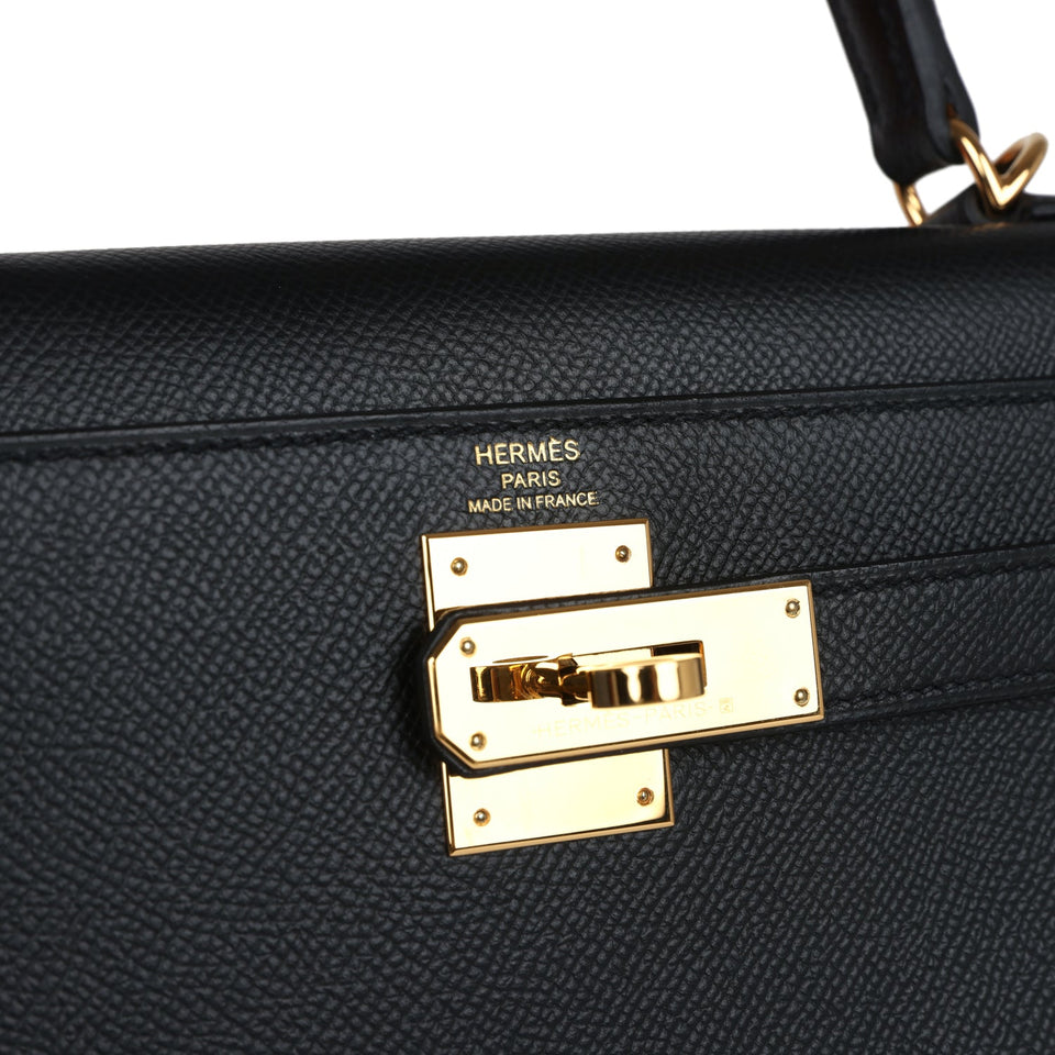 New Hermes Kelly Sellier 28 Black Epsom Gold Hardware
