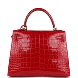 Hermes Kelly 25 Sellier Braise Shiny Alligator Mississippiensis Gold Hardware