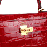 Hermes Kelly 25 Sellier Braise Shiny Alligator Mississippiensis Gold Hardware