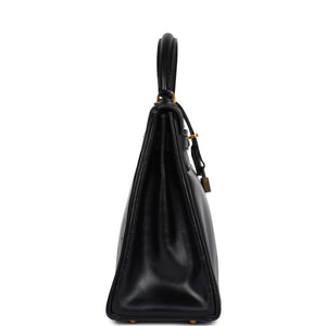 Vintage Hermes Kelly Retourne 32 Black Box Gold Hardware