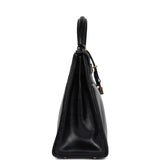 Vintage Hermes Kelly Retourne 32 Black Box Gold Hardware