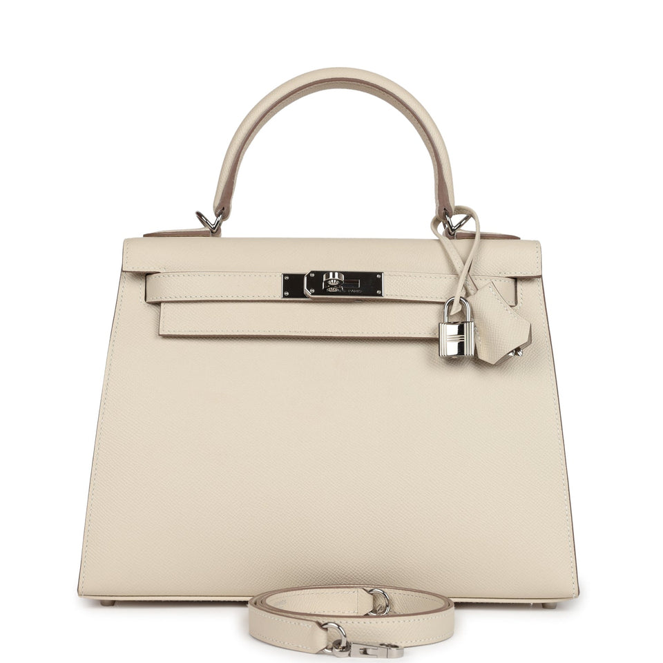 New Hermes Kelly Sellier 28 Craie Epsom Palladium Hardware