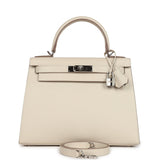 New Hermes Kelly Sellier 28 Craie Epsom Palladium Hardware