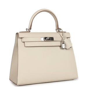 New Hermes Kelly Sellier 28 Craie Epsom Palladium Hardware