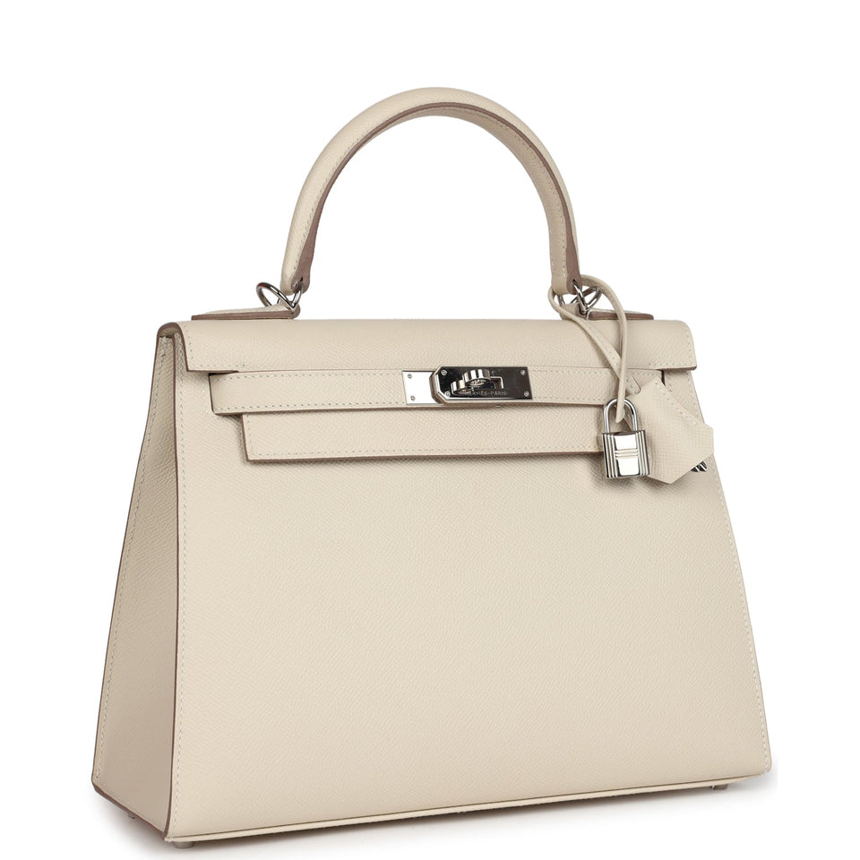 New Hermes Kelly Sellier 28 Craie Epsom Palladium Hardware
