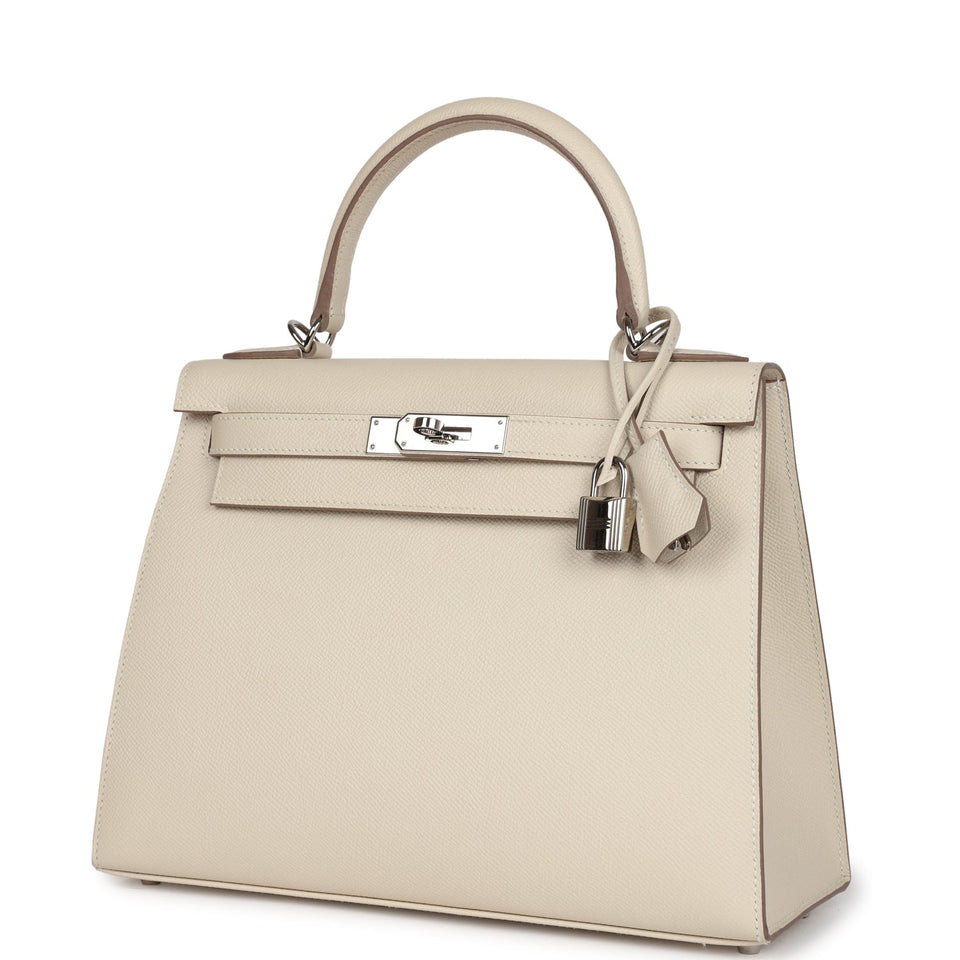 New Hermes Kelly Sellier 28 Craie Epsom Palladium Hardware
