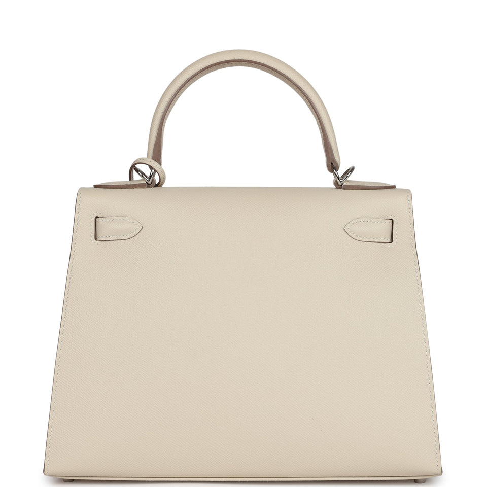 New Hermes Kelly Sellier 28 Craie Epsom Palladium Hardware