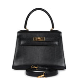 Hermes Kelly Sellier 20 Black Varanus Salvator Lizard Gold Hardware