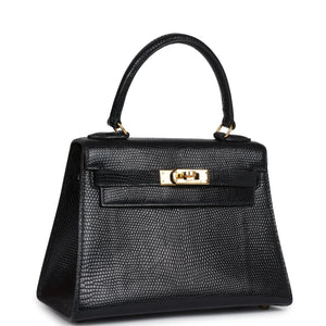 Hermes Kelly Sellier 20 Black Varanus Salvator Lizard Gold Hardware