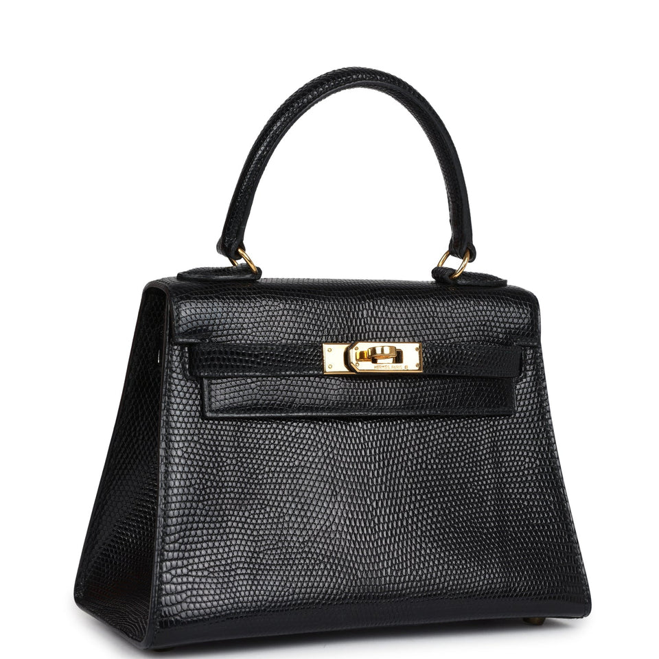 Hermes Kelly Sellier 20 Black Varanus Salvator Lizard Gold Hardware