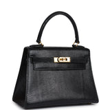 Hermes Kelly Sellier 20 Black Varanus Salvator Lizard Gold Hardware