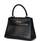 Hermes Kelly Sellier 20 Black Varanus Salvator Lizard Gold Hardware