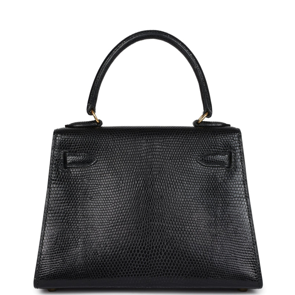 Hermes Kelly Sellier 20 Black Varanus Salvator Lizard Gold Hardware