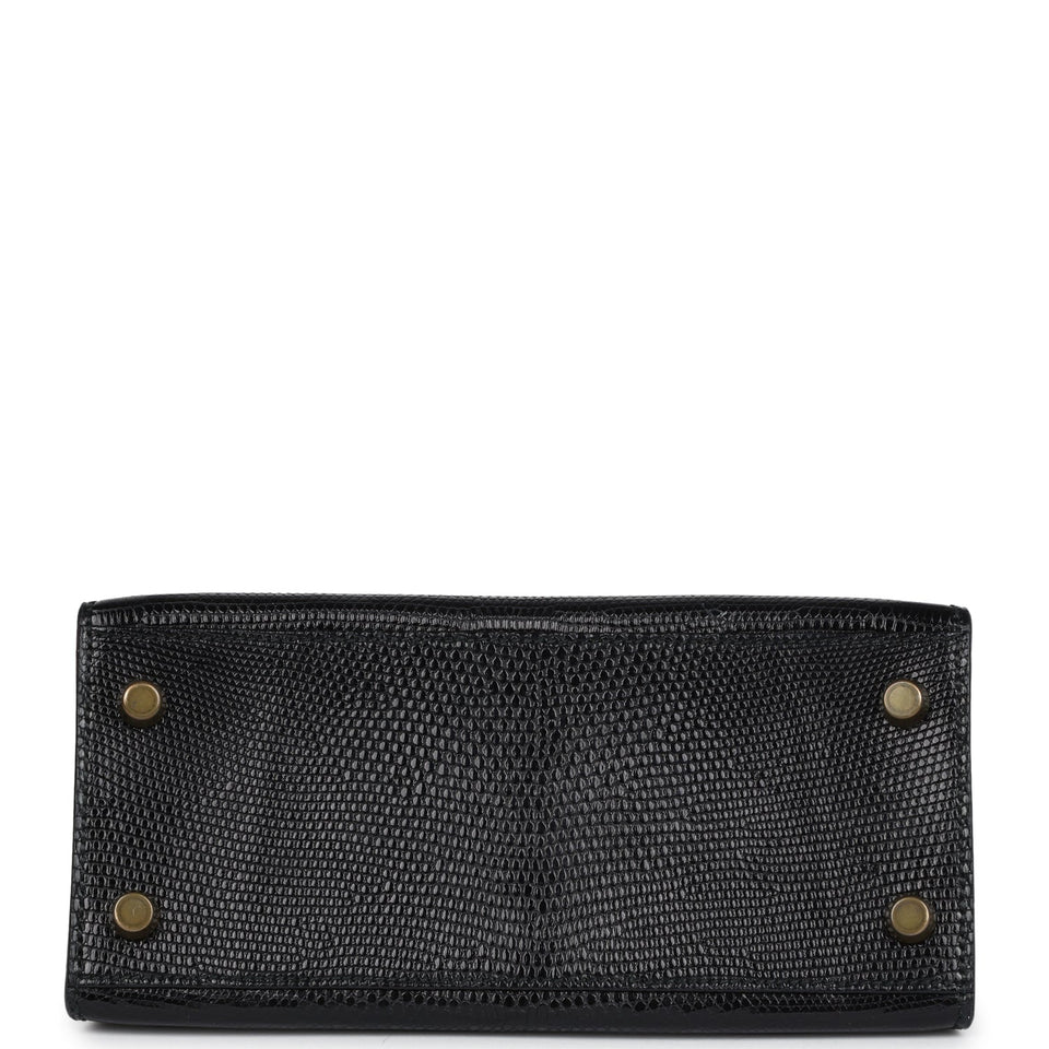 Hermes Kelly Sellier 20 Black Varanus Salvator Lizard Gold Hardware