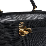 Hermes Kelly Sellier 20 Black Varanus Salvator Lizard Gold Hardware